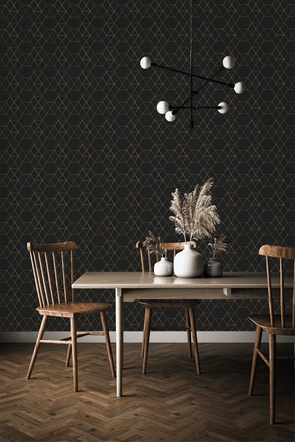 Golden Geometric Shapes Dark Wallpaper