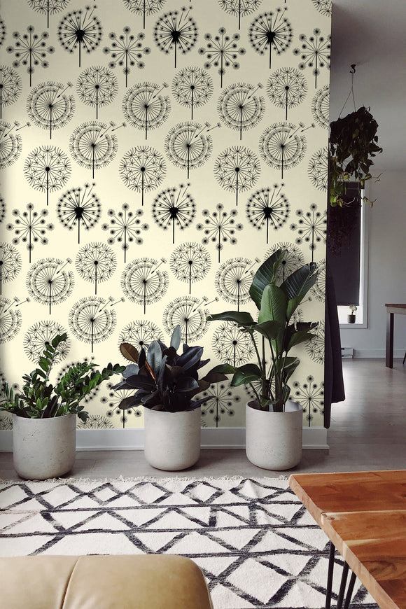 Black Flowers Retro Style Wallpaper