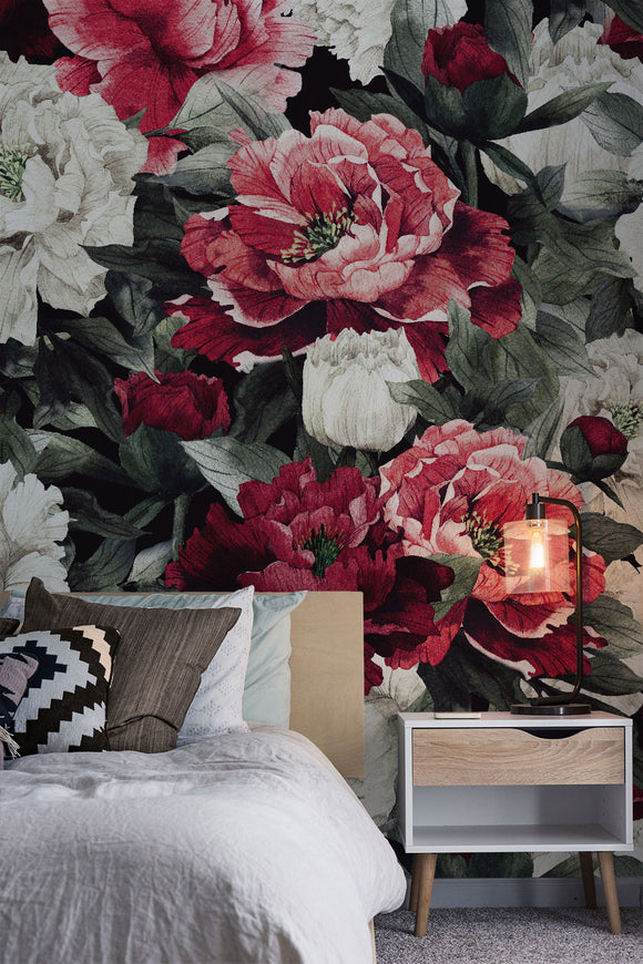 Red and White Peonies Wallpaper