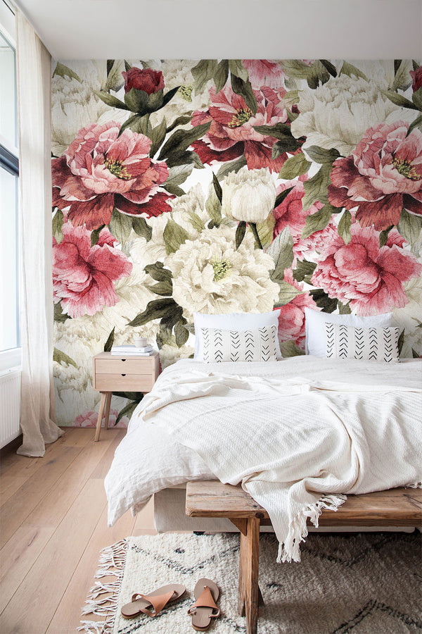 White and Pink Peonies Watercolor Wallpaper