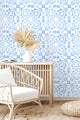 Blue Snowflake Tiles Repeat Pattern Wallpaper