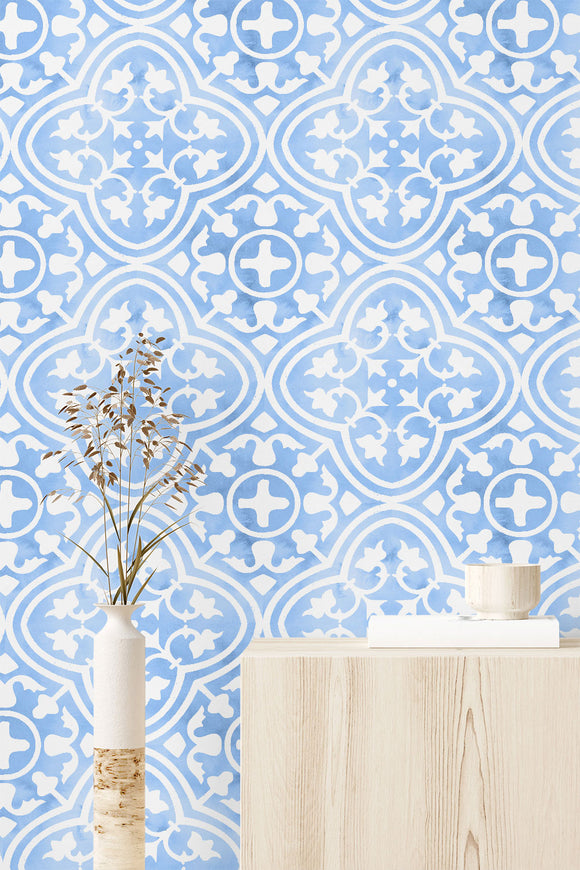 Watercolor Tiles Effect Repeat Pattern Wallpaper