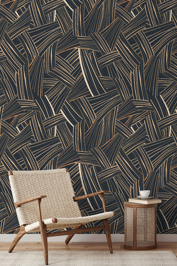 Dark Brown Line Art Repeat Pattern Wallpaper