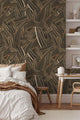 Dark Warm Brown Line Art Repeat Pattern Wallpaper