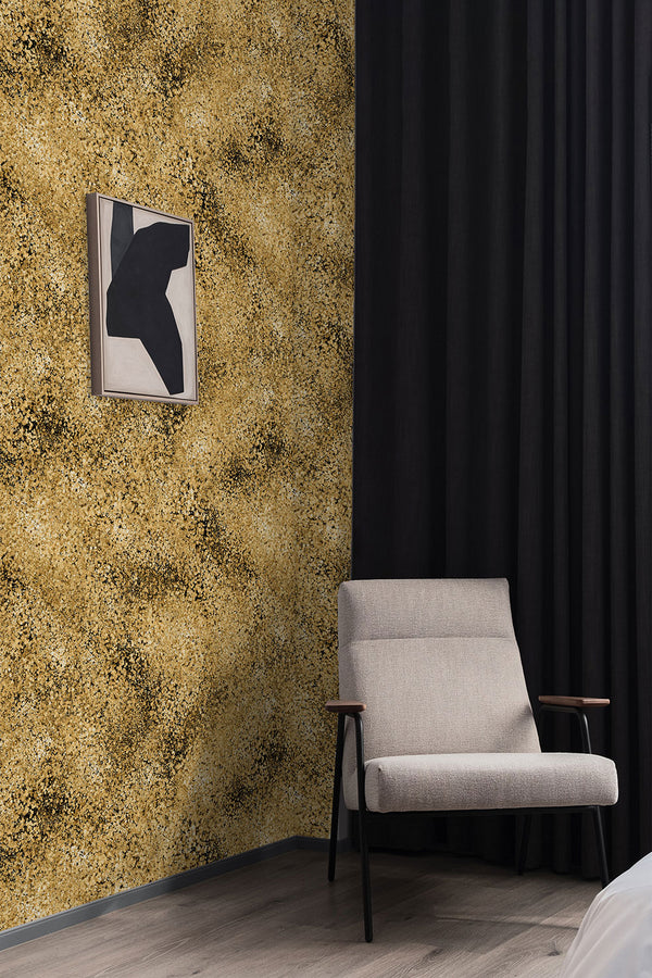 Yellow Glitter on Black Repeat Pattern Wallpaper