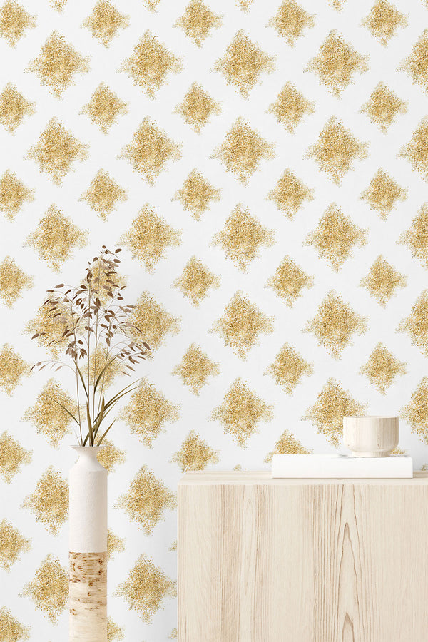 Yellow Rhombuses on White Repeat Pattern Wallpaper