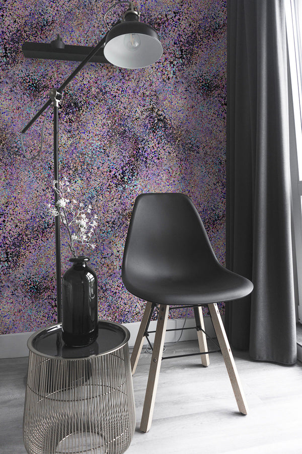 Purple Glitter on Black Repeat Pattern Wallpaper