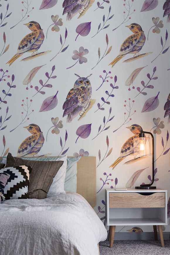 Purple Birds Repeat Pattern Wallpaper