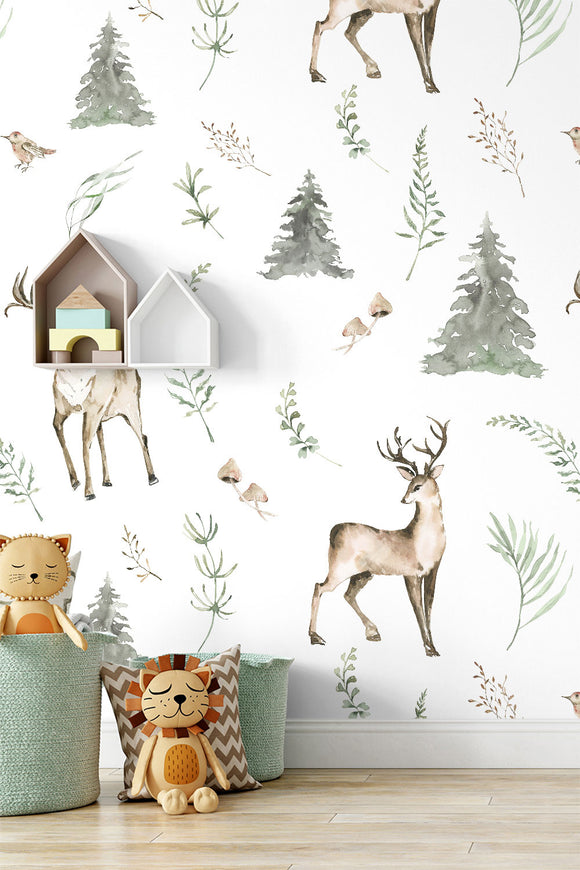 Deer With Pine Trees Wallpaper