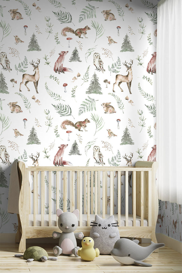 Animals in the Woodland Wallpaper