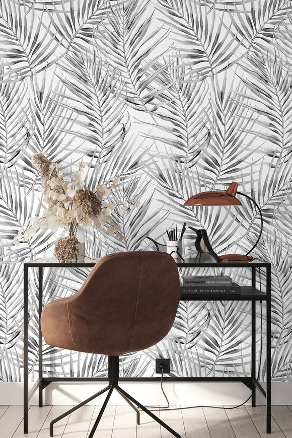 Black & White Tropics Palm Wallpaper
