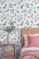 Blue & Cream Watercolor Florals Wallpaper