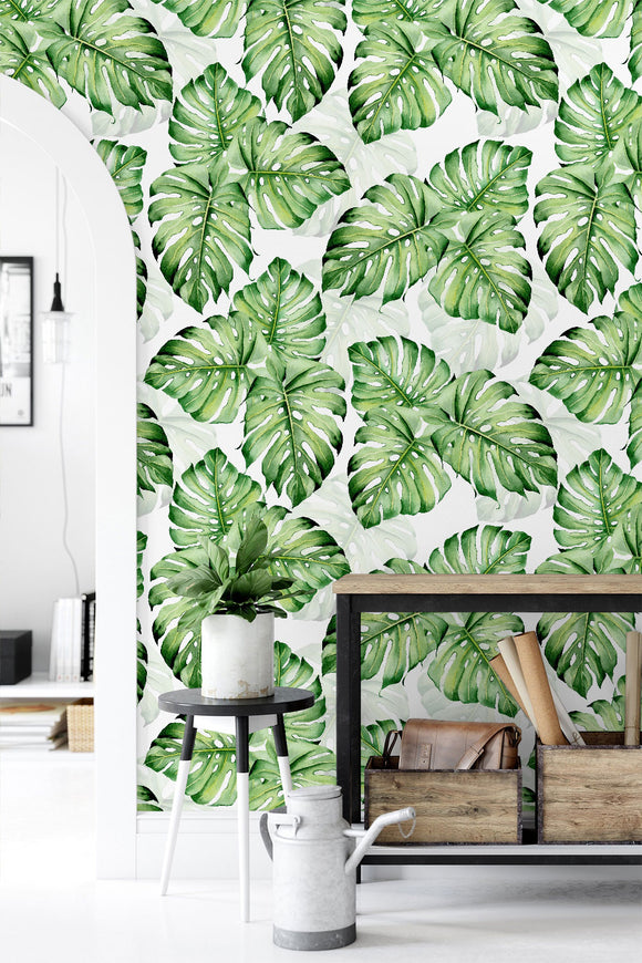 Bright Green Tropic Leaves Wallpaper