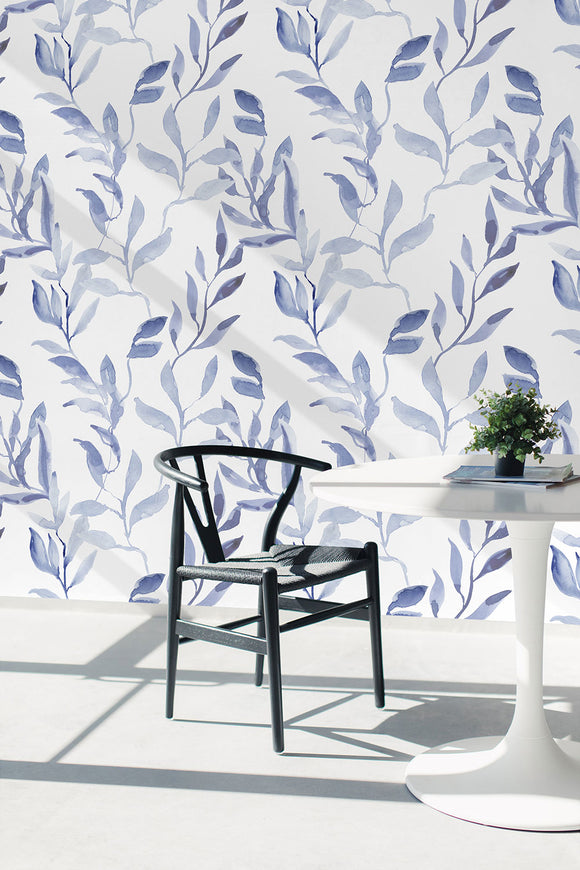 Navy Light Blue Florals Wallpaper