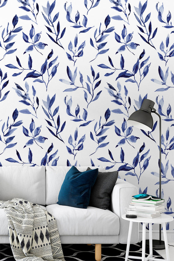 Navy Blue Florals Wallpaper