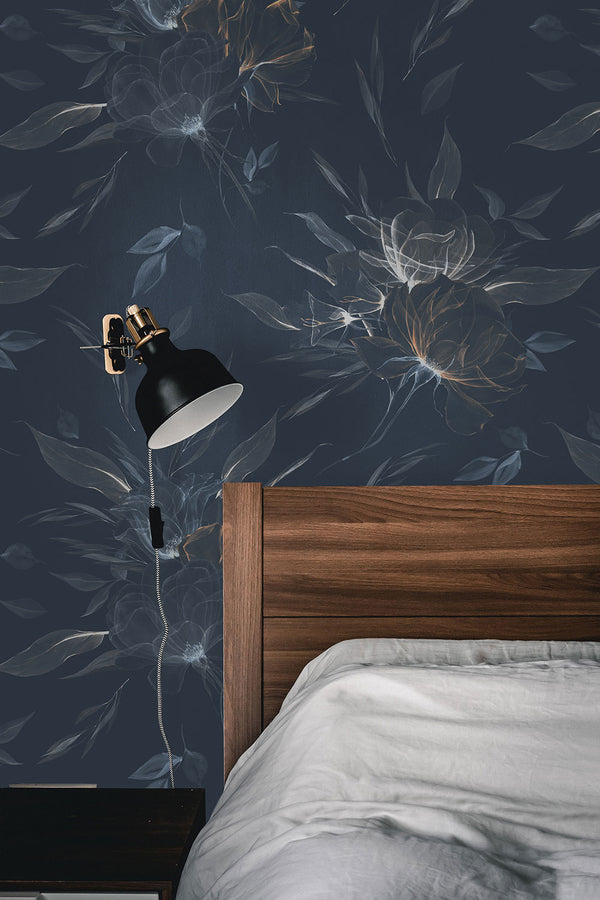 Dark Blue Floral Wallpaper