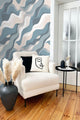 Abstract Waves in Neutral Blue Grey Wallpaper