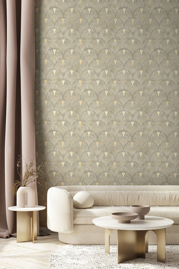 Art Deco Luxury Beige Geometric Wallpaper