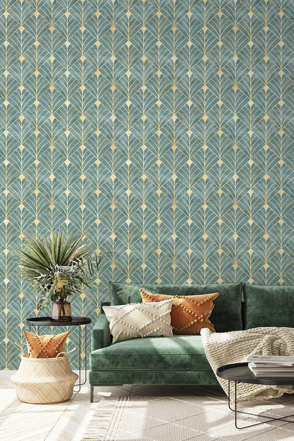 Yellow Squares Art Deco Wallpaper