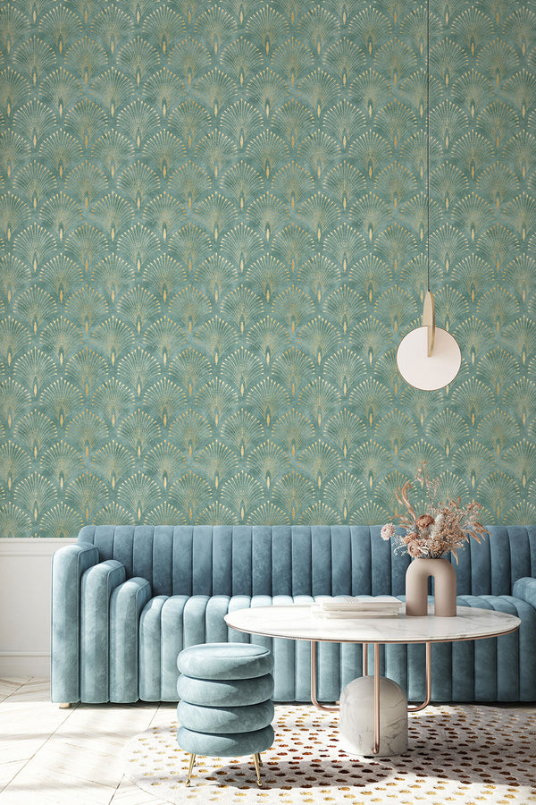 Blue Elegant Art Deco Wallpaper