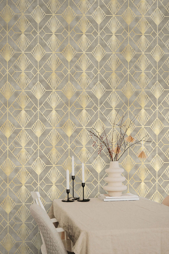 Beige Elegant Lines Art Deco Wallpaper