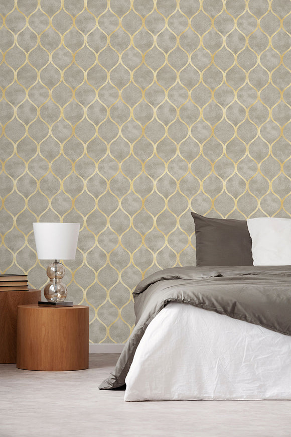 Elegant Beige Wave Lines Art Deco Wallpaper