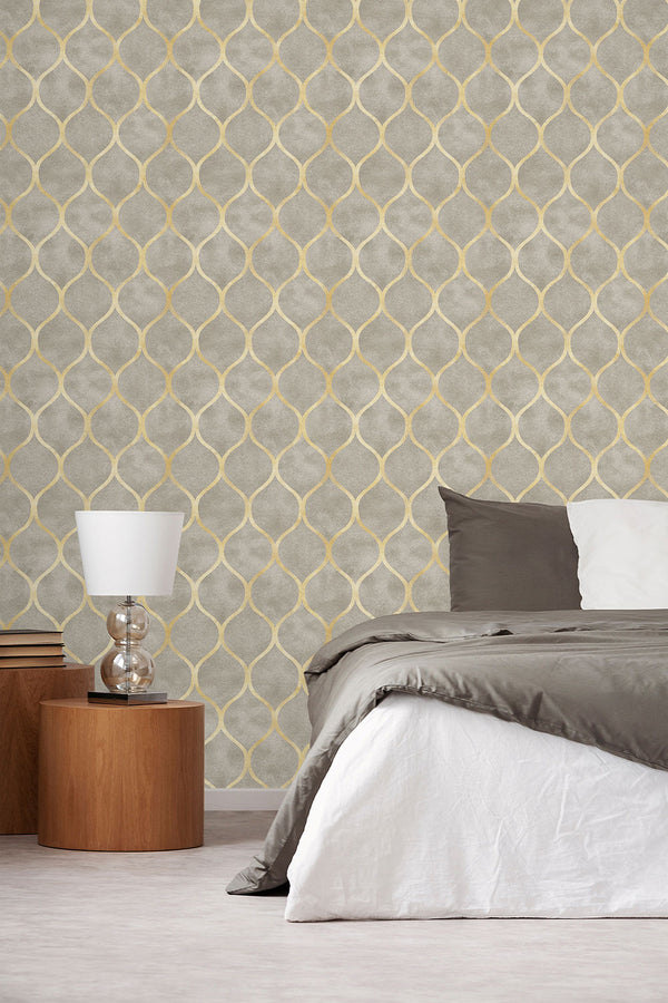 Elegant Beige Wave Lines Art Deco Wallpaper