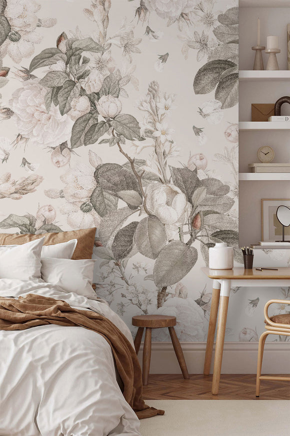 Beige Neutral Luxury Floral Wallpaper
