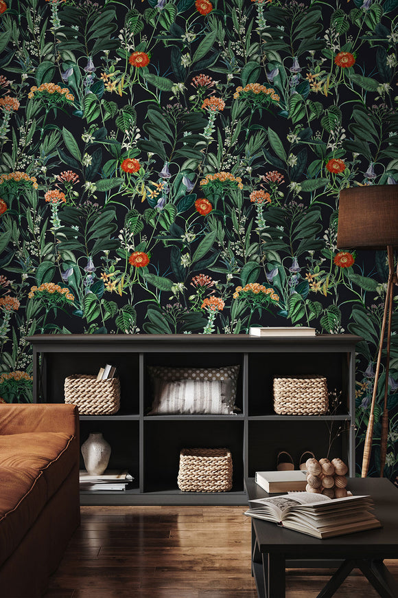 Dark Botanical Foliage Wallpaper