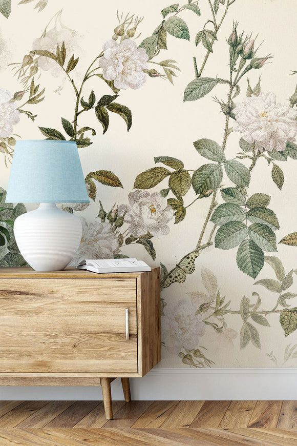 Luxury Pastel Beige Floral Wallpaper