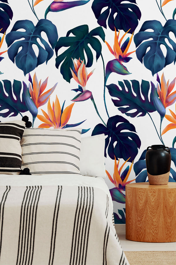 Monstera & Strelitzia Watercolor Wallpaper