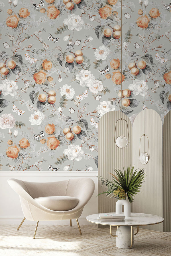 Peachy Melon Vintage Grey Wallpaper