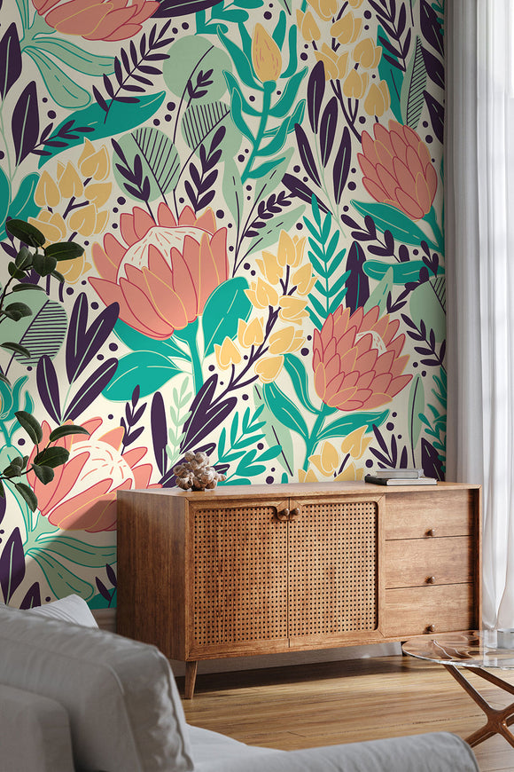 Protea Seamless Cold Colors Wallpaper