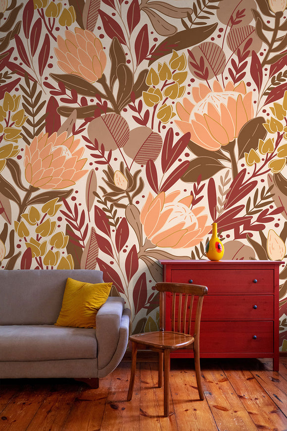 Protea Seamless Brown Colors Wallpaper