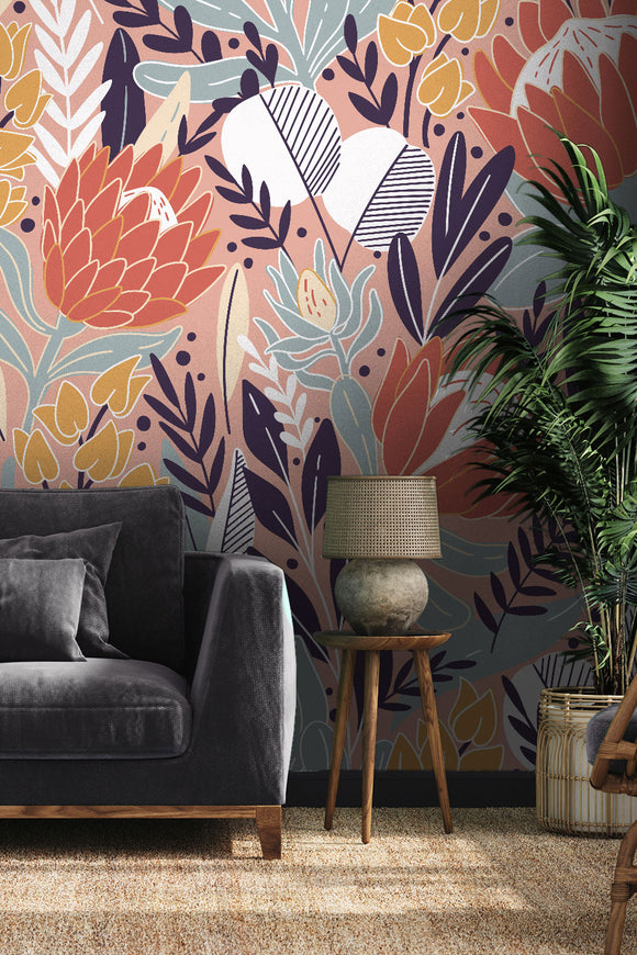 Protea Seamless Floral Wallpaper