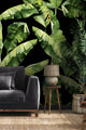 Dense Banana Leaves on Black Wallpaper